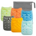 Babygoal Cloth Diaper Covers 6 Pack+Wet Bag for Fitted Diapers and Prefolds with Double Gussets, Adjustable and Reusable for Baby Boys 6DCF06-IN