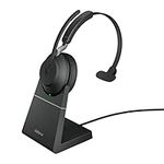 Jabra Evolve2 65 Wireless PC Headset with Charging Stand – Noise Cancelling Microsoft Teams Certified Mono Headphones With Long-Lasting Battery – USB-A Bluetooth Adapter – Black