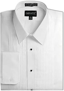 OmegaTux Mens Formal Laydown Spread Collar Tuxedo Shirt, 1/4" Pleat, White, 16.5" Neck 35" Sleeve