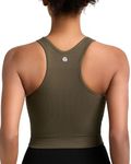 RUNNING GIRL Sports Bras for Women High Impact Seamless Ribbed Longline High Neck Workout Crop Tank Tops(BX3067Army Green,L)