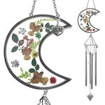 BANBERRY DESIGNS Mom Wind Chime I Love You to The Moon and Back - Dried Pressed Flower Sun Catcher with Silver Mother Charm - Garden Gifts Mothers Day