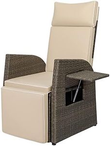 Flamaker Recliner Chair Adjustable Outdoor Indoor Wicker Lounge Chairs with Flip Table Patio Recliners & Thick Cushion for Balcony, Porch, Living Room (1 Pieces)