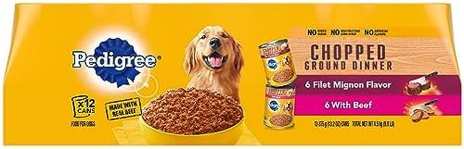 PEDIGREE CHOPPED GROUND DINNER Adult Canned Soft Wet Dog Food Variety Pack, Filet Mignon Flavor and With Beef, 13.2 oz. Cans (Pack of 12)