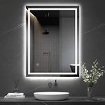 Dripex Bathroom Mirror with LED Lights, 600 * 800 MM Illuminated Bathroom Mirror Wall Mounted Vanity Mirror, Bathroom Light Mirror with Demister Pad, Horizontal/Vertical