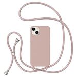 ZTOFERA Crossbody Lanyard Case for iPhone 13, Liquid Silicone Protective Phone Case with Strap Adjustable Neck Cord Necklace Soft Cover for iPhone 13, Pink