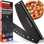 KitchenStar 16-Inch Pizza Cutter Rocker Blade - Sharp Stainless Steel Slicer Knife, Protective Cover, Black Nonstick, Large - Professional Pizza Oven Accessories