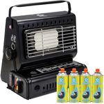 LIVHOME Portable Gas Heater + 4 Butane Gas Bottles Canisters - For Outdoor Camping, Hiking, Fishing, Caravan & Skiing Trips - Emergency, Safety Grill, Auto Ignition, Carry Handle & Temp Control