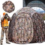 Hunting Blind Ground Portable, 30% More Huge Interior 4-Person 150D Polyester Durable Hunting Blinds Tent Pop Up for Deer & Turkey Hunting with Carrying Bag 84"x74"x78"H (Camouflage)