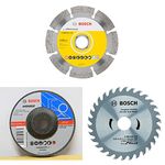 Bosch Diamond Cutting Disc, Expert for Universal 5-9 with 22.23 mm Bore (Diameter - 125mm)&Bosch Metal 4-inch Grinding Wheel Set (Pack of 5)&Bosch TCT Wood Circular Saw Blade, 40 Teeth