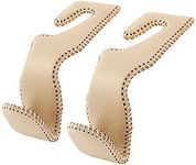 Headrest Hooks for Purses and Bags, Car Back Seat Headrest Hanger Vehicle Beige Leather Storage Hook, Pack of 2