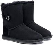 UGG Boots Women Australian Premium Twinface Sheepskin Short Mid Calf Bailey Button Boots Water Resistant Winter Shoe Black US Women 8