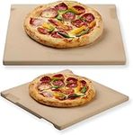 ROCKSHEAT Pizza Stone Bread Baking Stone for Oven and Grill Innovative Double-Sided Built-in Design with 4 Handles (30.5 x 30.5 x 1.5cm Rectangular)