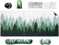 PULAIXIN 5 in 1 Keyboard Mouse Pad Set, Mouse Pad Wrist Support, Extended Gaming Mouse Pad + Keyboard Wrist Rest Support, (34.5×15.7 in) Large Ergonomic Mousepad Desk Mat Combo -Green Forest