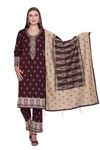 Rosary Women's Winter Wear Woollen Jacquard Kurta with Plazzo & Dupatta 3Pcs Set, RZKPS041DARKRUBBY-4XL