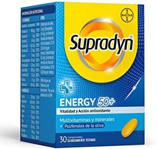 Supradyn Energy 50+ Complejo Vitamínico Con Antioxidantes Para Mayores De 50, 12 Vitaminas, 9 Minerales Y Polifenoles De La Oliva, Energía Con Efecto Antioxidante, Oliva, Amarillo, 1 Unidad (Paquete de 1), 30 Comprimidos