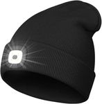 LED Beanie Hat with Light,Unisex 4 LED USB Rechargeable Headlamp Knitted Cap Flashlight Head Lights Hat Women Men Gift for Hiking,Biking,Camping,Walking,Running(Black)