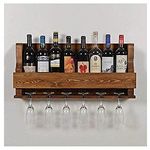 Indigo interiors Alvarado Wine Rack Gloss Holder, Wall Mounted Wine Racks, 8 Bottles, Hangers for 6 Wine Glasses (Teak)