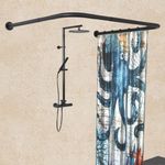 Sikaiqi 304 Stainless U Shaped Bathroom Bathtub Corner Shower Curtain Rod Rack, Size Adjustable (U Shaped Black, Length on both sides: 43-65cm,Middle width:88-110cm)