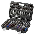 WORKPRO 172-Piece Socket Set 1/2" 3/8" 1/4" Drive, Cr-V Metric Sockets with 72-Teeth Quick Release Ratchet Handle, Extension Bar & Universal Joints, Useful for Car Repairs, Professionals, Mechanics