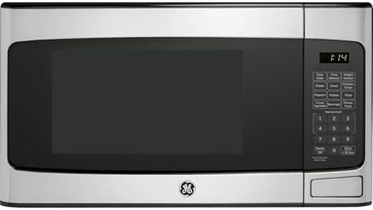 GE Countertop Microwave Oven, Compact 1.1 Cubic Ft., 950-watt Capacity, 6 Auto Cooking Settings, Child-Lock Technology, Kitchen Essentials for the Countertop, Dorm Room or Apartment, Stainless Steel