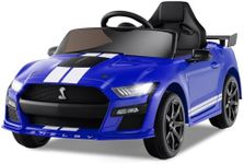 Licensed Ford Mustang Shelby GT500 Ride on Car for Kids by OLAKIDS, 12V Electric Vehicle with Remote Control, Toddlers Battery Powered Toy Gift with 2 Speeds, LED Lights, USB, FM, Music, Horn (Blue)