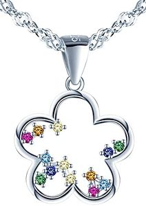 MicVivien Collier Femme Argent 925 Pendentif Cercle/Fleur avec multicolores Oxyde de Zirconium, Collier Bijoux pour Femme Fille Maman, Chaîne de 45cm Argent