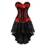 Grebrafan Gothic Striped Corset Push up Bustier with Fluffy Pleated Layered Tutu Skirt (UK(18-20) 4XL, Red)