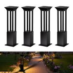 hardoll Aluminium Solar Outdoor Square Bollard Led Garden Lights For Waterproof Exterior Pathway Lamp Decoration(Pack Of 4-Warm White,Height=59Cm) -Battery Replaceable