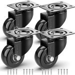 GBL Heavy Duty Castor Wheels + Screws - 50mm up to 200KG - Pack of 4 No Floor Marks Silent Caster for Furniture - Rubbered Trolley Wheels - Black Castors