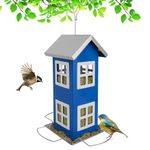 Hugeleaf Bird Feeders for Outdoors Hanging, Metal Bird Feeder with Removable Roof, Wild Bird House Feeders with 4 Ports, Squirrel Proof Bird Feeders for Outside, Large Capacity, Blue