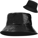 XYIYI Black PU Leather Bucket Hat Waterproof Rain Hat Beach Fisherman Hats for Women, Reversible Double-Side-Wear