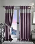 viceroy bedding PAIR OF VELVET STYLE DIAMANTE THERMAL BLACKOUT Eyelet Ring Top Curtains Including Pair of Matching TIE BACKS (90'' x 108'', Purple/Aubergine)