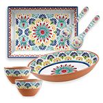 Purely Home Rio Medallion Melamine/Plastic Outdoor/BBQ/Picnic - Oval Bowl, Rectangular Tray, Salad Servers & 2 x Dipping Bowls Set