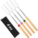 4Pcs Smores Sticks for Tabletop Fire Pit Long 32 Inch, S'Mores Skewers Kit Marshmallow Roasting Sticks Hot Dog Fork, Camping Essentials Smores Maker Gear Outdoor Campfire Cooking Accessories