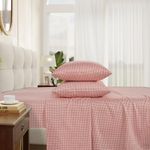 Taram Textiles Izod - Silky Sateen Cotton Sheet Set, Smooth & Buttery Feel, Long-Staple Cotton, Deep Pocket Size (300 TC, King/Red Gingham)