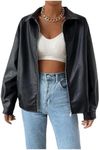 MakeMeChic Women's Faux Leather Shacket Long Sleeve Zip Up Motorcycle Jacket Biker Coat Black L