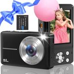 Digital Camera, Vlogging Camera Rechargeable Digital Cameras FHD 1080P 44MP Compact Camera with 16X Digital Zoom, Portable Mini Camera with 1 Battery for Teens,Kids,Beginners（Black）