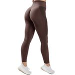 JN JANPRINT Seamless Scrunch Leggings for Women Workout Tummy Control Butt Lift Tights Running Yoga Pant Active Legging Brown