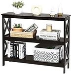 Giantex Console Table with Storage Shelves and X-Shape-Design Bookshelf Narrow Accent Table for Entryway, Hallway, Living Room 3-Tier Sofa Side Table (Espresso)