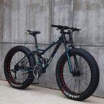 26" Mountain Bikes,24 Speed Bicycle,Adult Fat Tire Mountain Trail Bike,High-Carbon Steel Frame Dual Full Suspension Dual Disc Brake Green