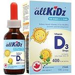 allKiDz Vitamin D3 Drops for Infants Babies Kids Children, 400 IU VD3 Liquid Supplement, 25 Milliliter