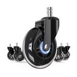 Corvids 3-Inch Universal Fit Single Caster Wheels | 5-Year Warranty | Replaceable Rollerblade Type Steel PU Rubber, Safe for All Floors (Stem Size 11/22 mm) - Set of 5