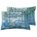 Monet Water Lilies Pillow Cases Standard Size Set of 2 - Oil Painting Art Pillowcase for Home Decor - Reversible Printed Decorative Bed Pillow Covers - Soft Brushed Microfiber, with Hidden Zipper