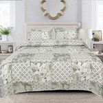 Patchwork Bedspread Box Pattern 100% Cotton Filling Reversible Quilted Throw For Bedroom Decor - Warm Quilt Coverlets Blankets Bedspread with Pillow Case (Monochrom Geo - Des 2, King)