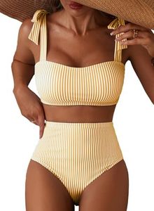 Herseas Women's Striped Bikini Set Shoulder Strap Knot Padded Summer 2026 Swimsuits High Waisted Tummy Control Bathing Suits Cute Beach Outfits XX-Large