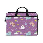 Laptop Case, Unicorns Rainbow Printed with 3 Compartment Shoulder Strap Handle Canvas Notebook Computer Bag Personalised Perfect for Boys Girls Women Men 13 13.3 14 15 inch