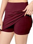 Mehrang Skirt with Shorts for Women's & Girl's Solid High Waist Flared Skater Short Mini Skirt (L, Wine)