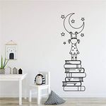 Girls Room Education Books Wall Sticker Art Bedroom Study Room Reading Moon Stars Wall Decal Vinyl Kids Nursery Wall Decoration RB706 (Black, 42X130CM)