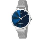 LOUIS DEVIN LD-L144-BLU-CH Mesh Blue Dial Silver Band Stainless Steel Chain Analog Wrist Watch for Women