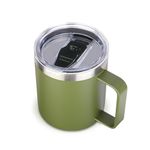 Volhoply 14oz Insulated Stainless Steel Coffee Mug with Leakproof Lid,Double Wall Vacuum Travel Coffe Cup with Handle,Reusable Thermos Tumbler,Camping Mugs Keep Hot,Christmas Gifts(Army Green,1)